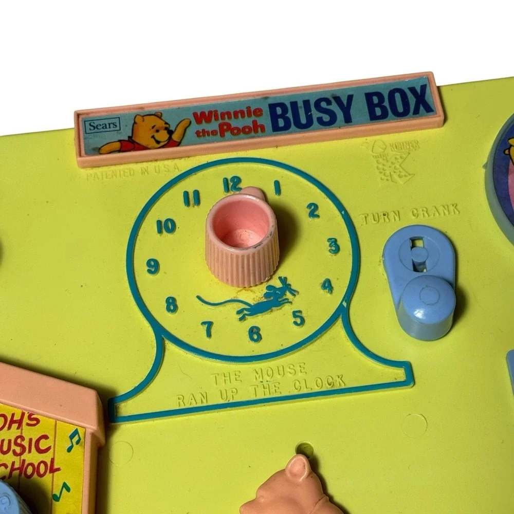 Vintage 1970's Sears Winnie The Pooh Activity Center Busy Box Baby Toy Yellow